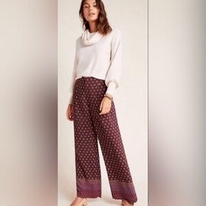 Anthropologie Marsden Burgundy Geometric Print Wide Leg Pants OB1073565 Size 12